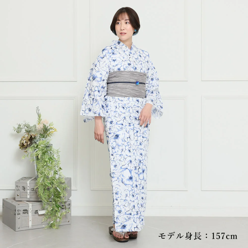 女浴衣花柄紺色白ネイビーホワイト綿紅梅単衣浴衣ゆかたレディースML木綿着物単品 浴衣 レディース 綿麻 女性浴衣 単品 浴衣単品 ゆかた 大人 上品