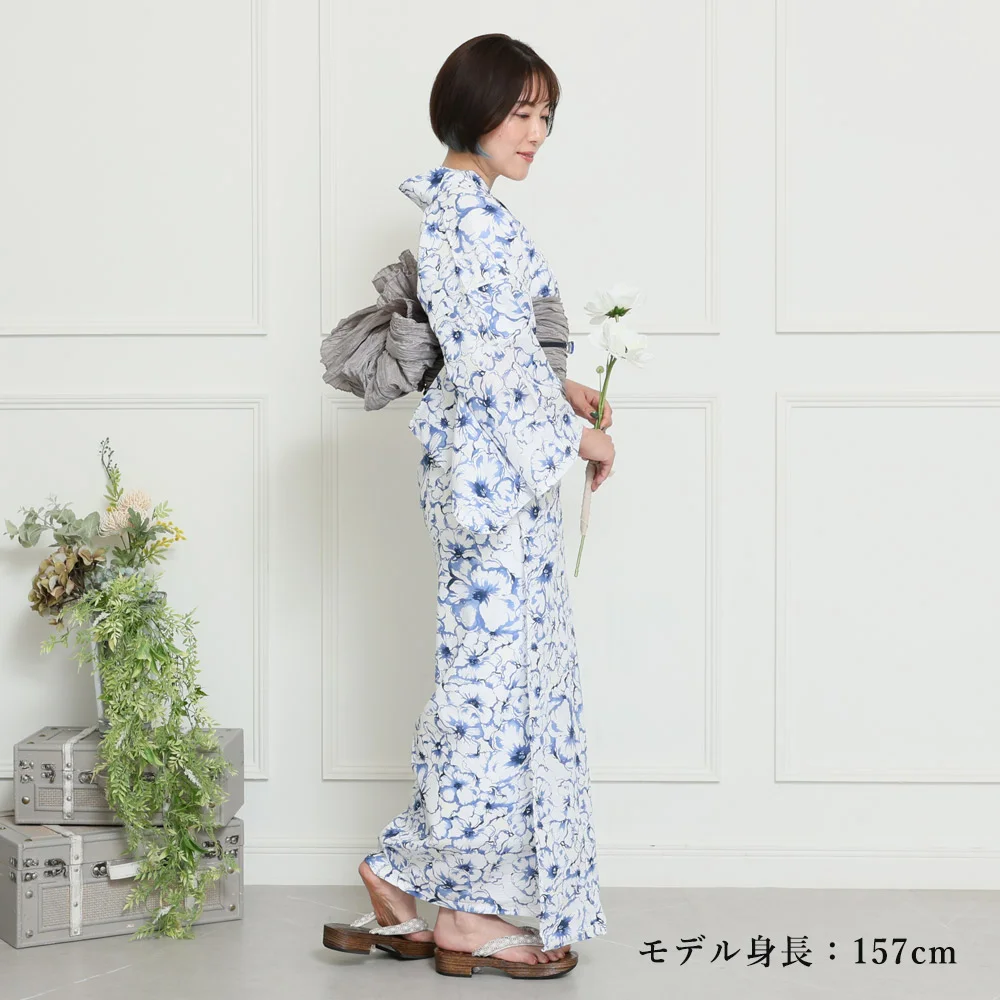 夏着物 浴衣 藍染 綿紅梅 木綿 AK-6790 7/20〜25発送できません。浴衣 綿紅梅 絵羽一方付け型染め 着物・