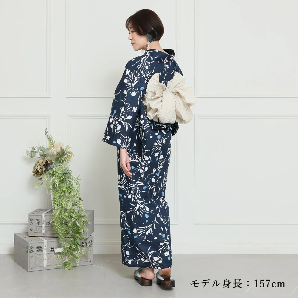 女浴衣花柄紺色白ネイビーホワイト綿紅梅単衣浴衣ゆかたレディースML木綿着物単品 浴衣 レディース 綿麻 女性浴衣 単品 浴衣単品 ゆかた 大人 上品