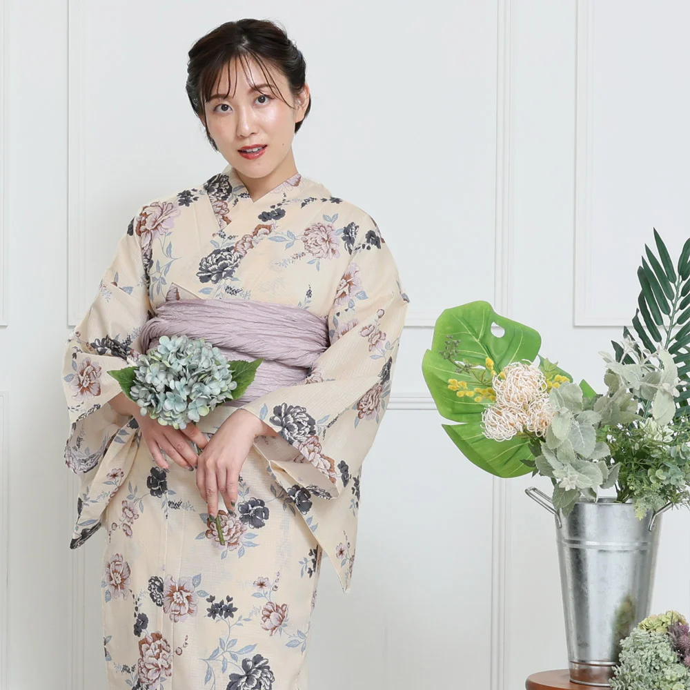 y2412005】浴衣 レディース 兵児帯 2点セット 人気の花柄 綿紅梅