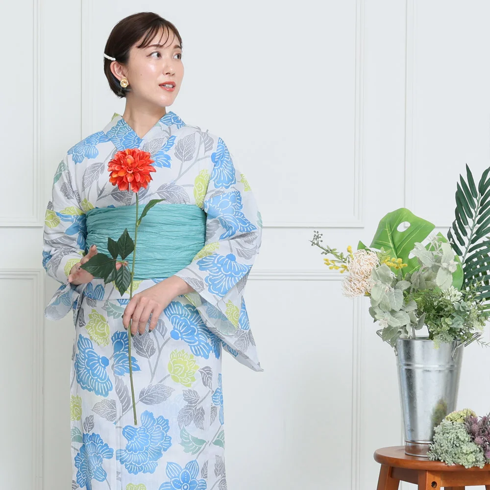 2.新品 3L4L5L 浴衣単品 青緑色に牡丹と葉菖蒲柄 2.新品 3L4L5L 浴衣単品 青緑色に牡丹と葉菖蒲柄の通販 by