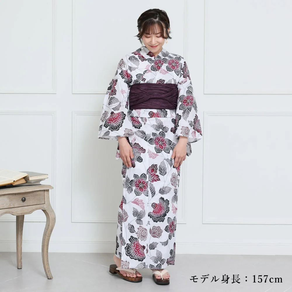 オール新品■大胆染，牡丹花一面お洒落浴衣，浴衣帯，特別帯留め付，桐下駄６点セット オール新品□大胆染，牡丹花一面お洒落浴衣，浴衣帯，特別帯留め