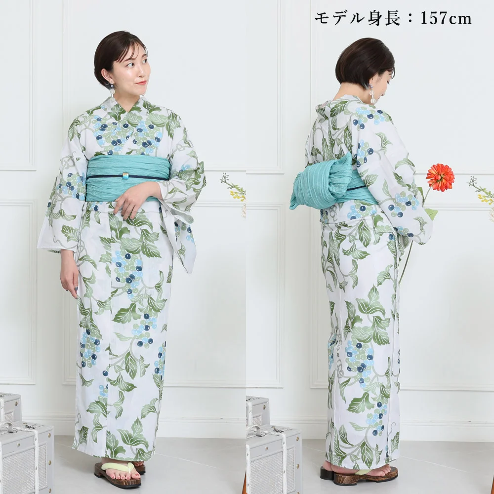 レディース　浴衣　セット　身丈162cm　グリーン　緑　手鞠　兵児帯　新品　赤 r4-ykt0107mb_1.jpg