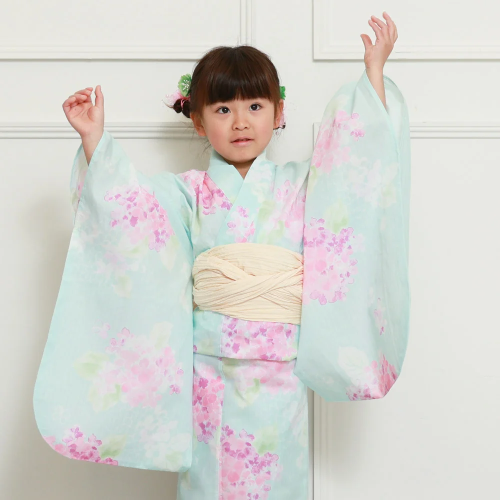 y2442001】浴衣 女の子 兵児帯 2点セット 人気の花柄 紫陽花