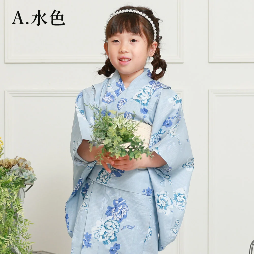 女児用着物 y2442004】浴衣 女の子 兵児帯 2点セット 人気の花柄 綿紅梅