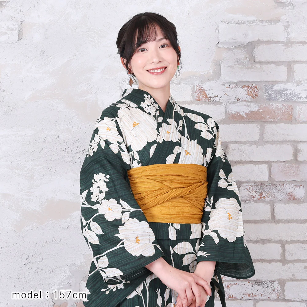 y2611003】浴衣 レディース 兵児帯 2点セット グリーン 花柄 人気