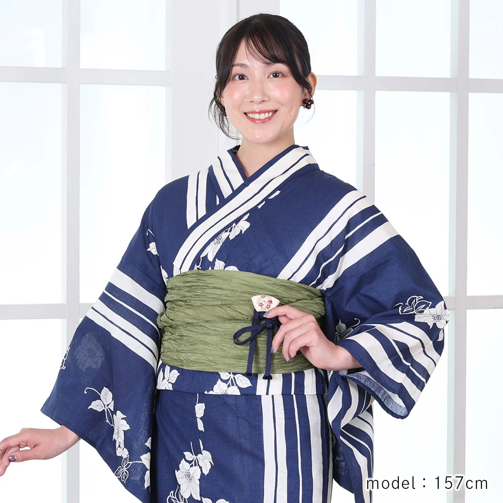 y2611005】浴衣 レディース 兵児帯 2点セット ネイビー ゆり 人気